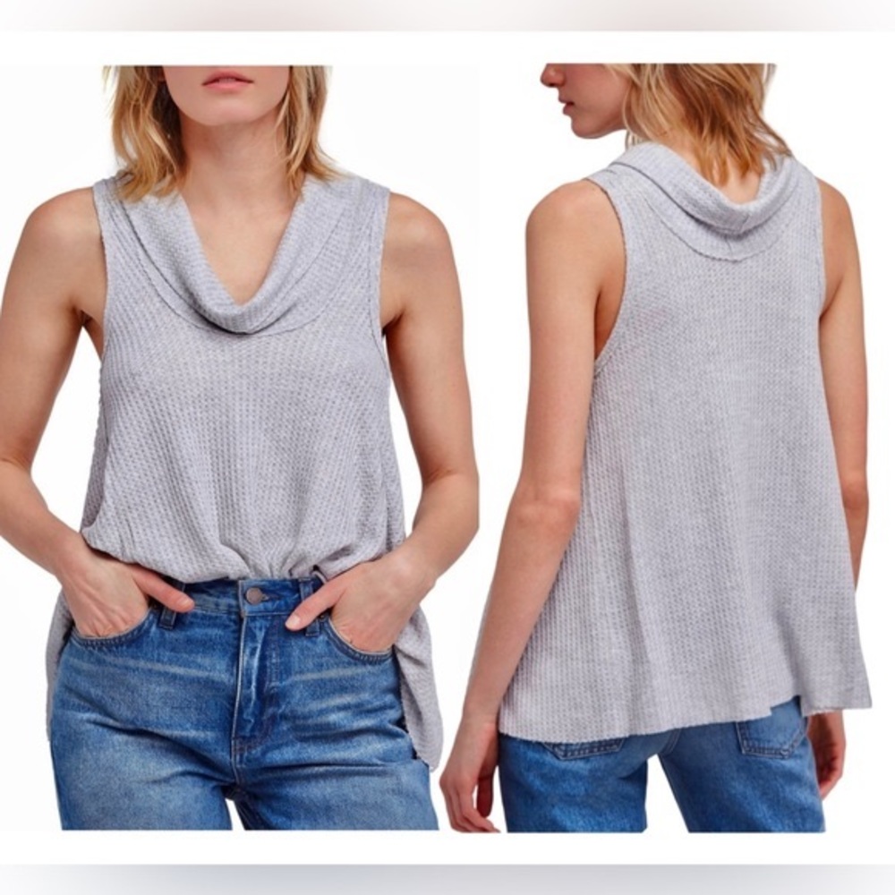 Waffle Knit Cowl Neck Tank Top